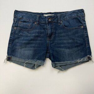 Bullhead Womens Jean Shorts Blue Stretch Cuffed Whiskered Frayed Zip Low Rise 5